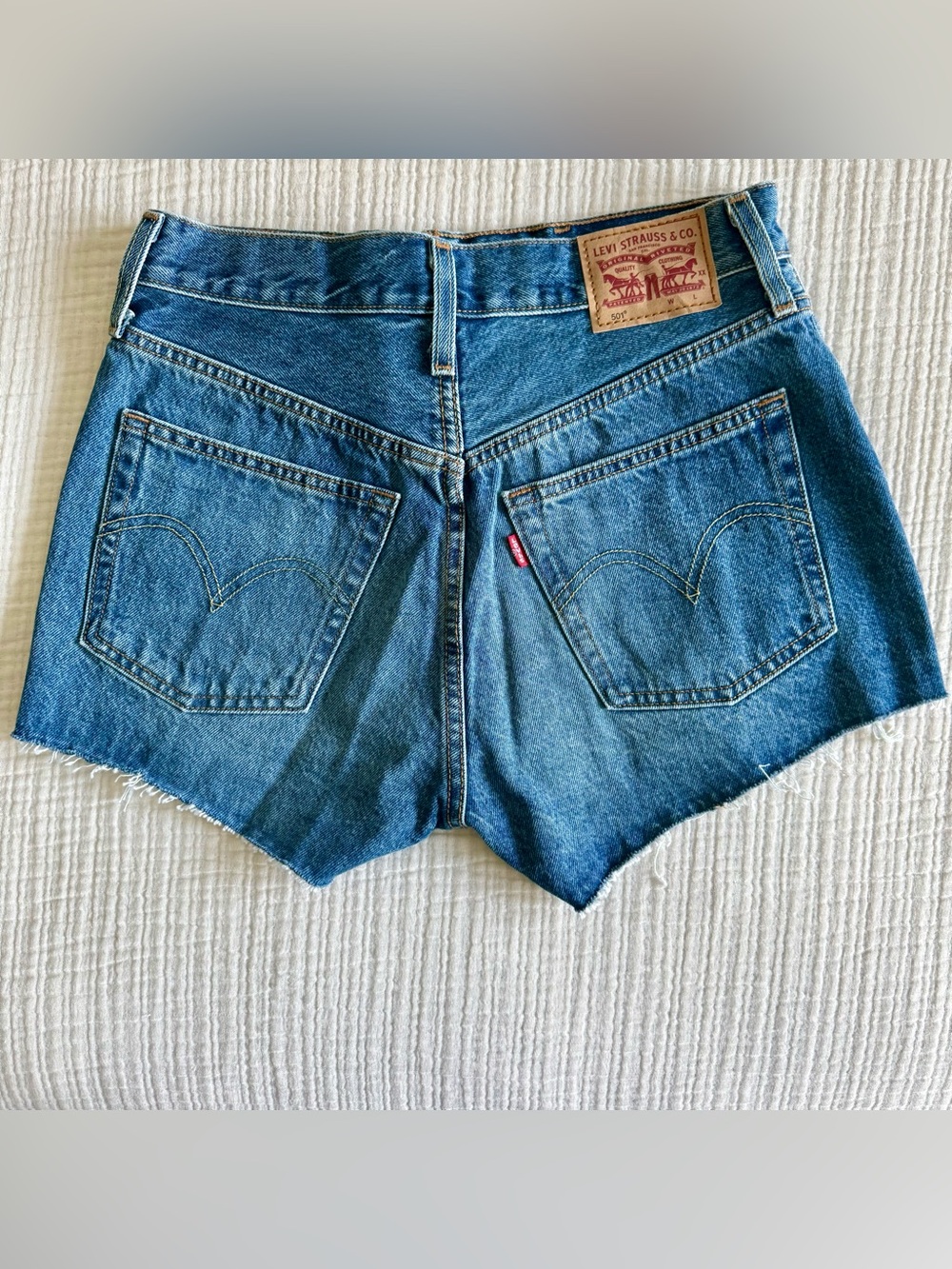 Levi's Distressed Blue Denim Cutoff Shorts - Picture 2 of 8